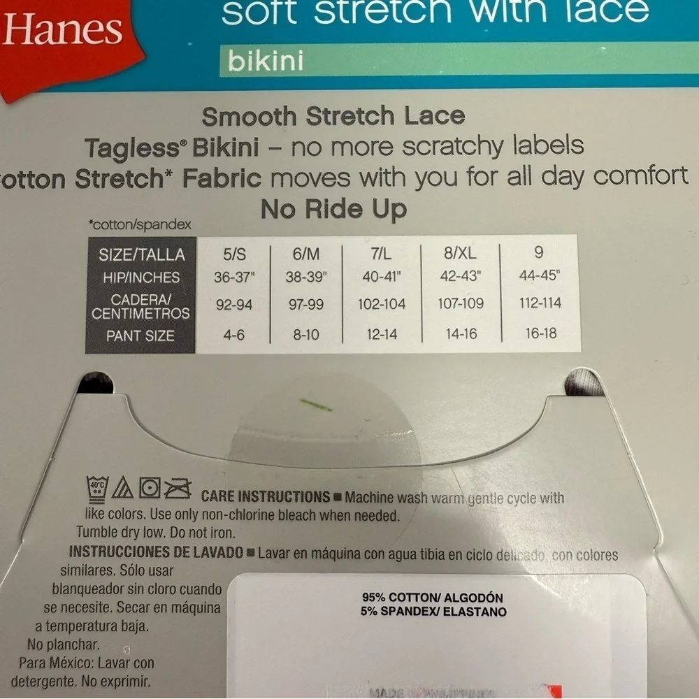 Hanes Women’s XL/8 Bikini Panties Stretch with Lace Underwear 4 Pair (2 -2 Pks)